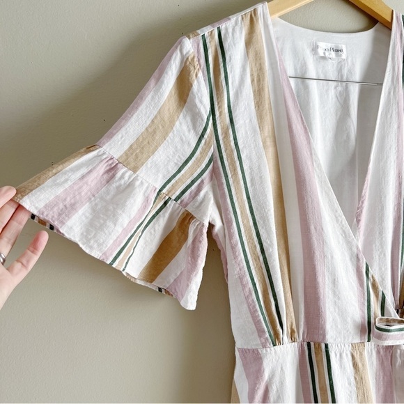 Privacy Please May Mini Wrap Dress in Multi Stripe Pink & Tan, Size Medium - Picture 6 of 14